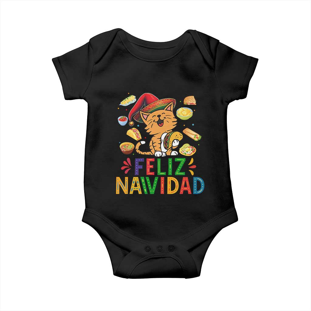 Funny Mexican Cat Christmas Baby Onesie Feliz Navidad Sombrero Kitty Xmas TS14 Black Print Your Wear
