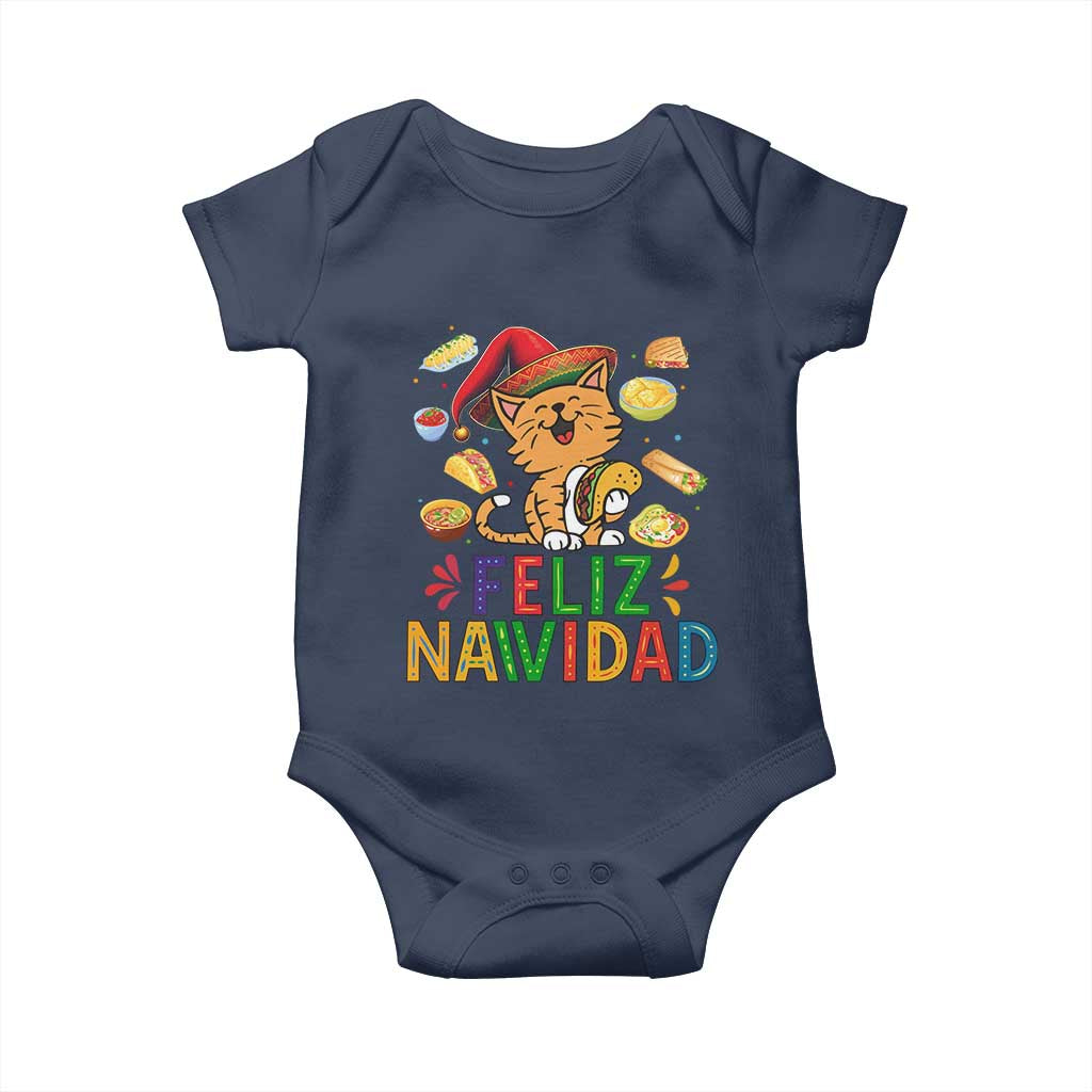 Funny Mexican Cat Christmas Baby Onesie Feliz Navidad Sombrero Kitty Xmas TS14 Navy Print Your Wear