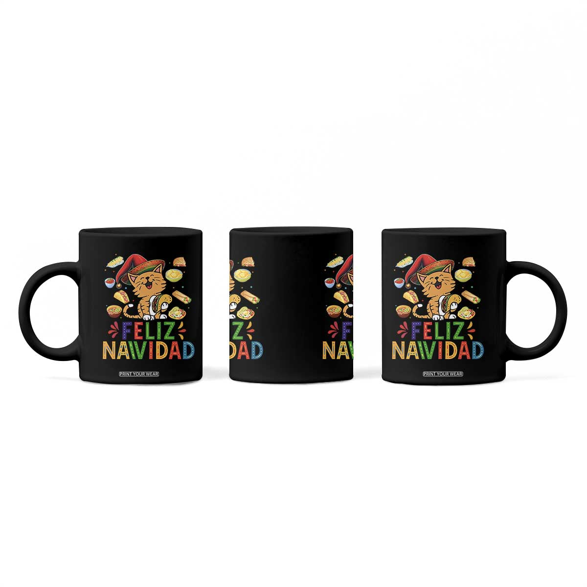 Funny Mexican Cat Christmas Coffee Mug Feliz Navidad Sombrero Kitty Xmas TS14 Print Your Wear