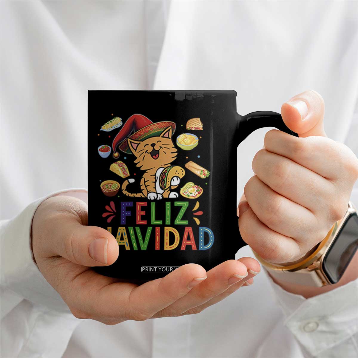 Funny Mexican Cat Christmas Coffee Mug Feliz Navidad Sombrero Kitty Xmas TS14 Print Your Wear