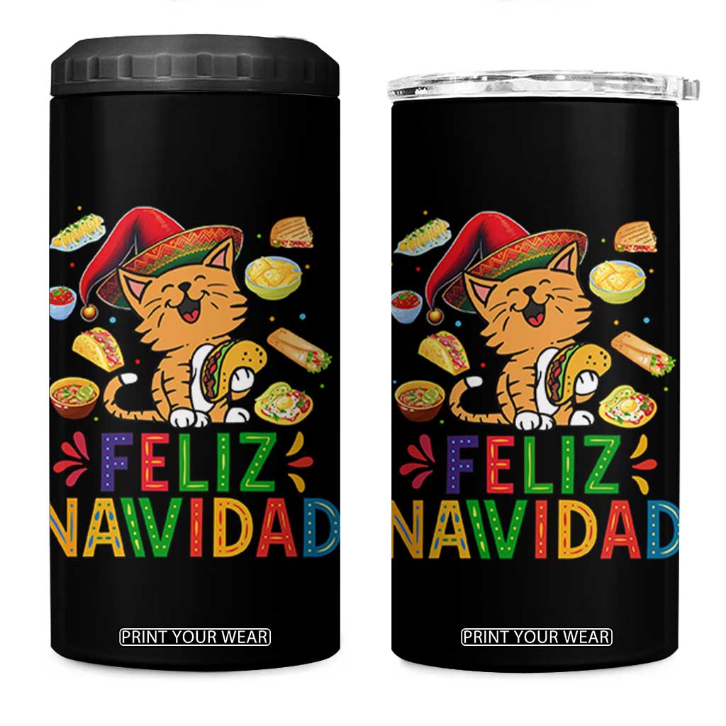 Funny Mexican Cat Christmas 4 in 1 Can Cooler Tumbler Feliz Navidad Sombrero Kitty Xmas TS14 One Size: 16 oz Black Print Your Wear