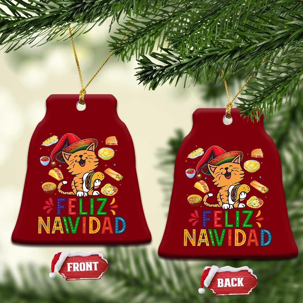Funny Mexican Cat Xmas Ceramic Ornament Feliz Navidad Sombrero Kitty Xmas TS14 Print Your Wear