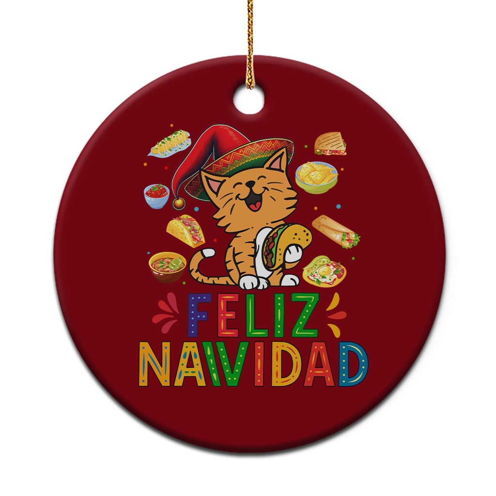 Funny Mexican Cat Xmas Ceramic Ornament Feliz Navidad Sombrero Kitty Xmas - Print Your Wear
