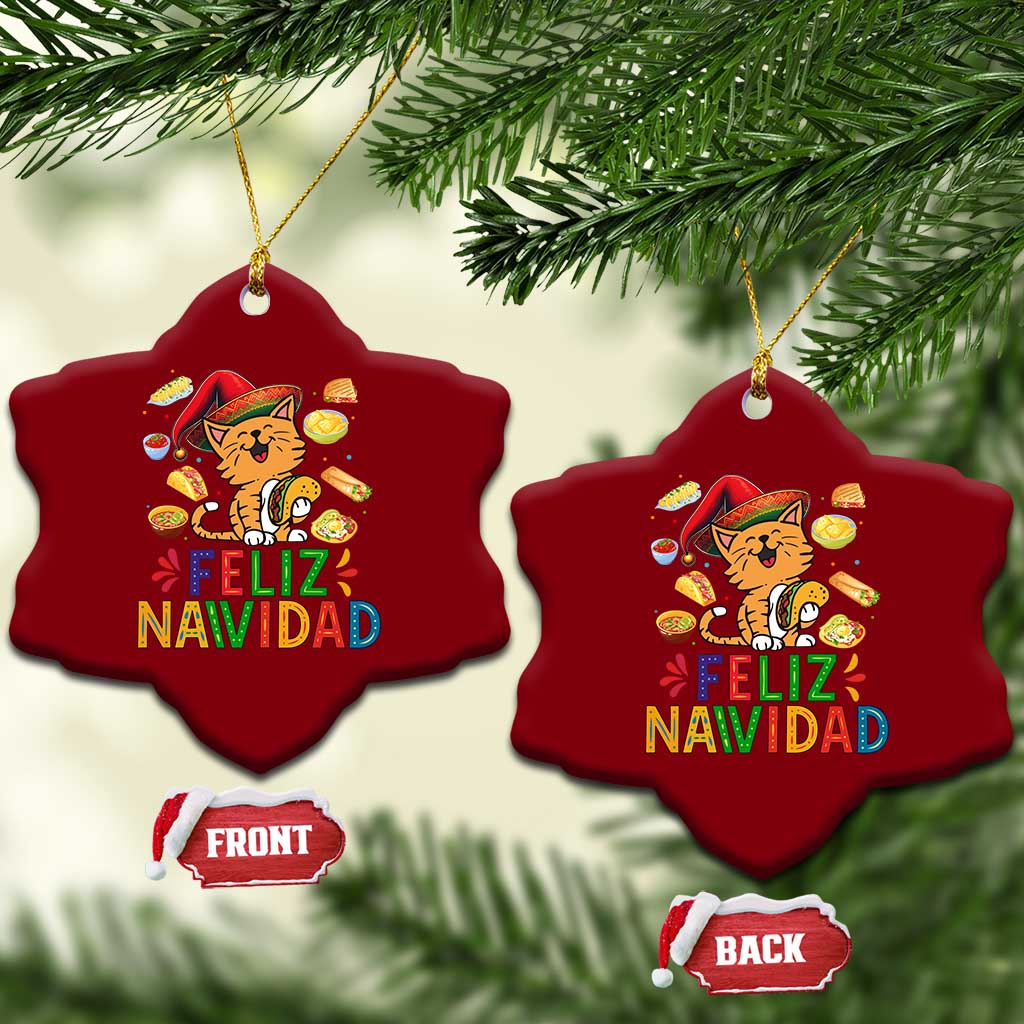 Funny Mexican Cat Xmas Ceramic Ornament Feliz Navidad Sombrero Kitty Xmas TS14 Print Your Wear