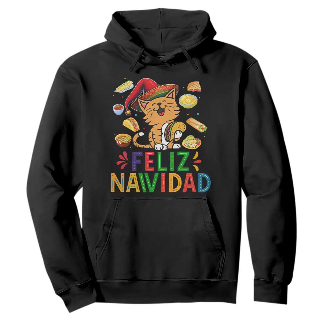 Funny Mexican Cat Christmas Hoodie Feliz Navidad Sombrero Kitty Xmas TS14 Black Print Your Wear