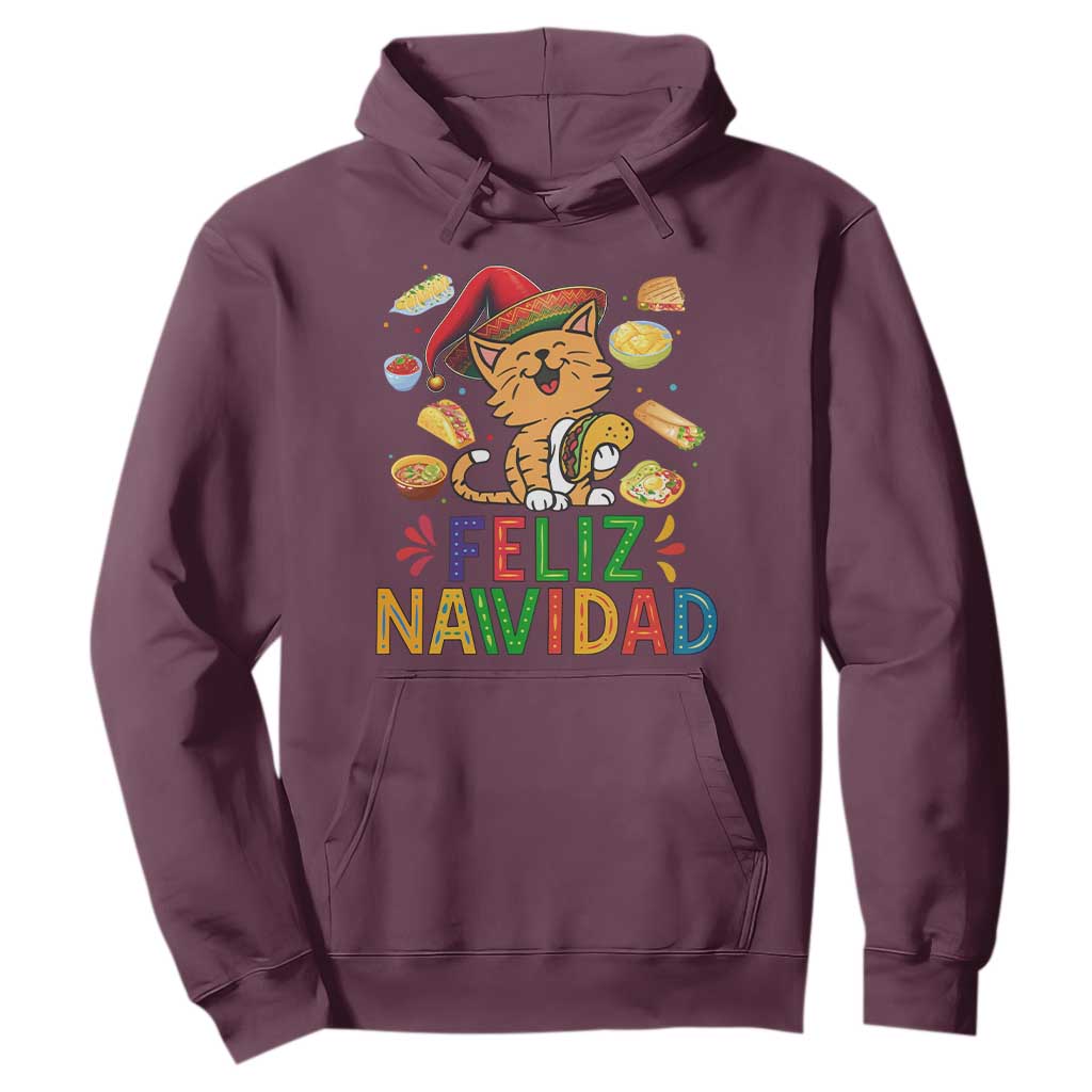 Funny Mexican Cat Christmas Hoodie Feliz Navidad Sombrero Kitty Xmas TS14 Maroon Print Your Wear