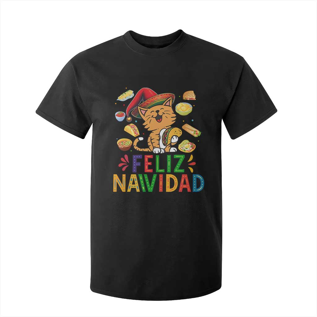 Funny Mexican Cat Christmas T Shirt For Kid Feliz Navidad Sombrero Kitty Xmas TS14 Black Print Your Wear