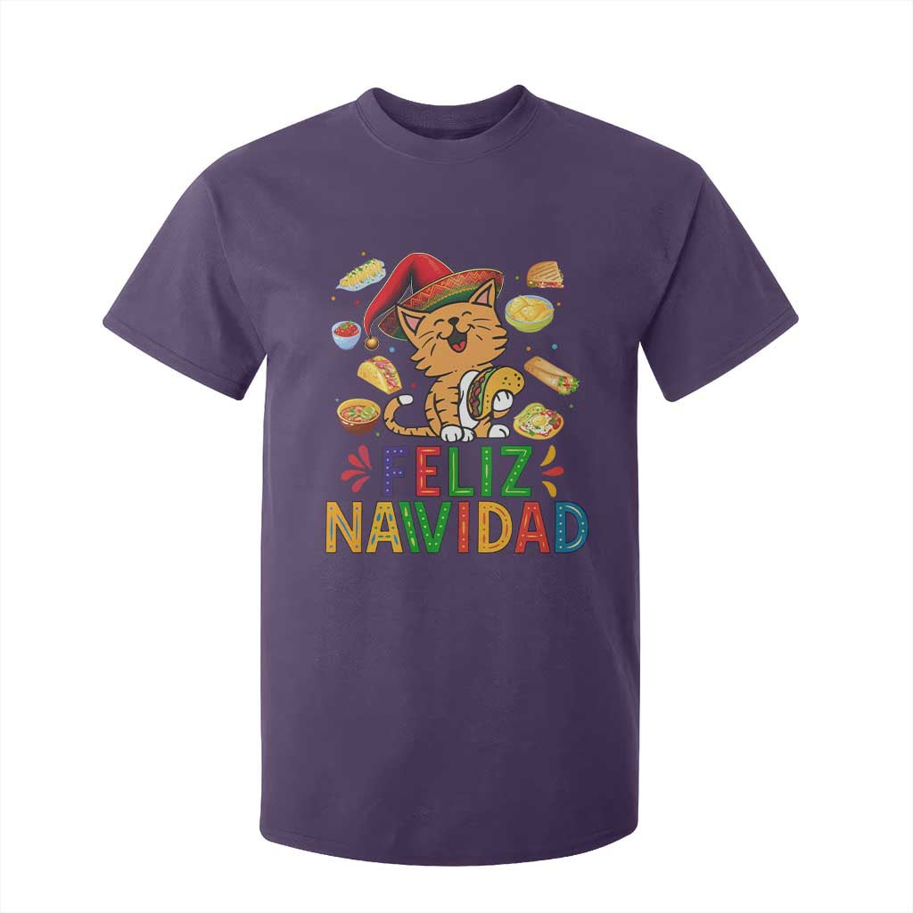 Funny Mexican Cat Christmas T Shirt For Kid Feliz Navidad Sombrero Kitty Xmas TS14 Purple Print Your Wear