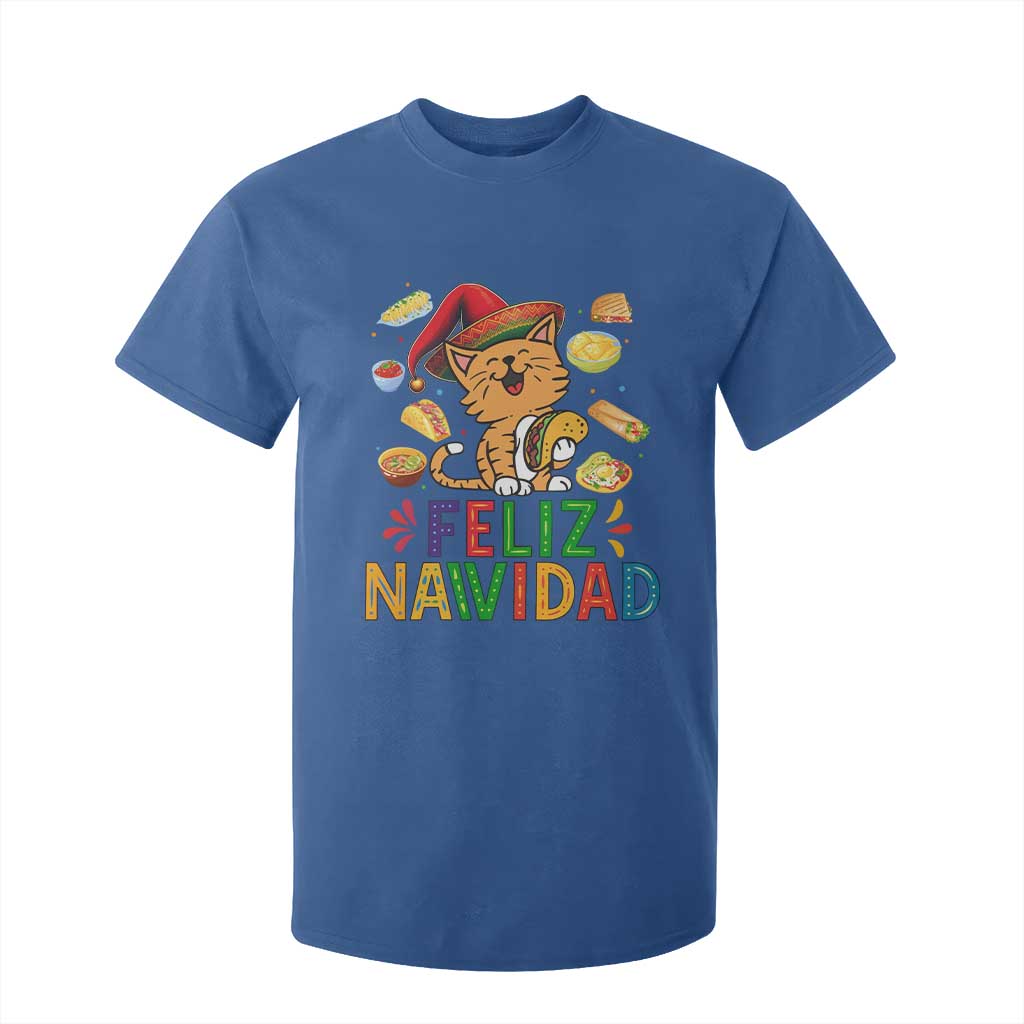 Funny Mexican Cat Christmas T Shirt For Kid Feliz Navidad Sombrero Kitty Xmas TS14 Royal Blue Print Your Wear