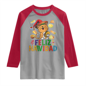 Funny Mexican Cat Christmas Raglan Shirt Feliz Navidad Sombrero Kitty Xmas TS14 Sport Gray Red Print Your Wear