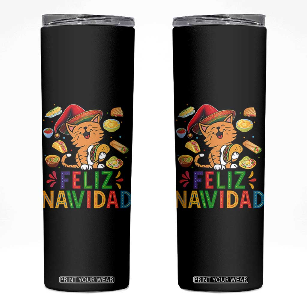Funny Mexican Cat Christmas Skinny Tumbler Feliz Navidad Sombrero Kitty Xmas TS14 Black Print Your Wear
