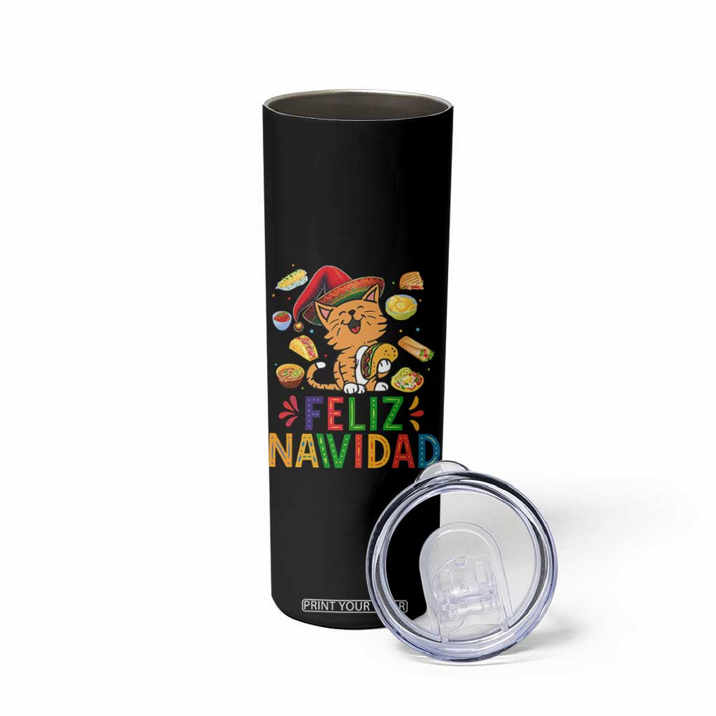 Funny Mexican Cat Christmas Skinny Tumbler Feliz Navidad Sombrero Kitty Xmas TS14 Print Your Wear