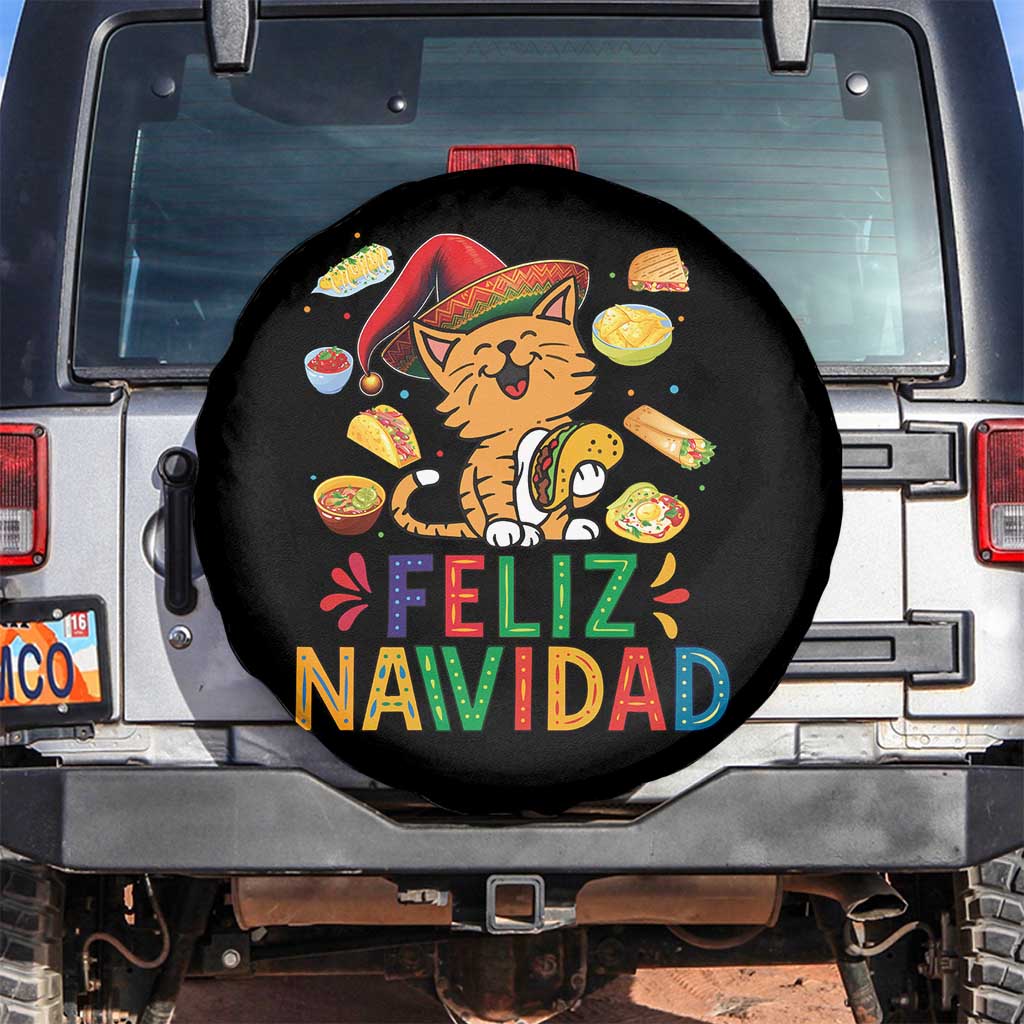 Funny Mexican Cat Christmas Spare Tire Cover Feliz Navidad Sombrero Kitty Xmas TS14 No hole Black Print Your Wear