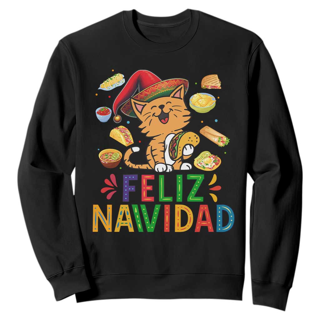 Funny Mexican Cat Christmas Sweatshirt Feliz Navidad Sombrero Kitty Xmas TS14 Black Print Your Wear