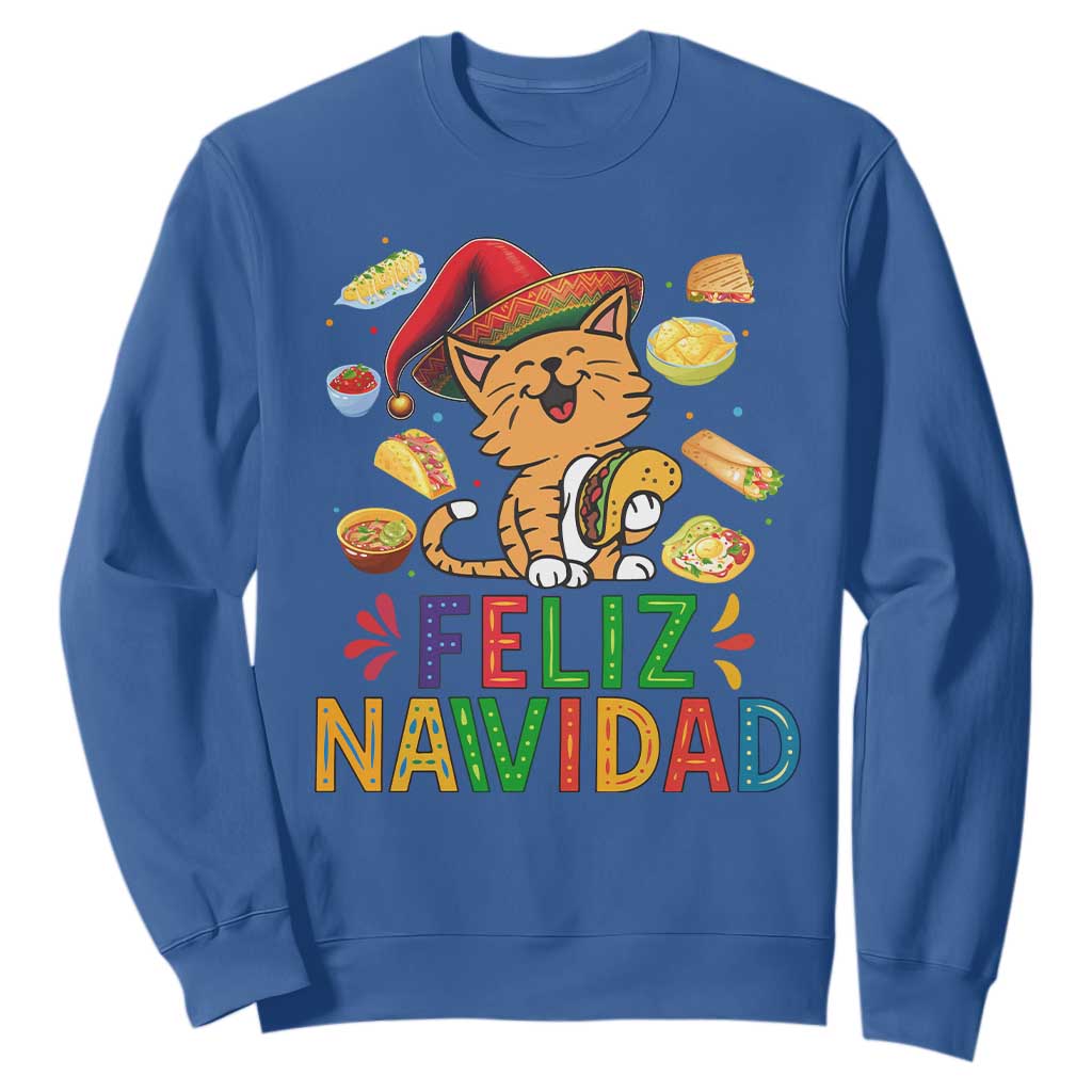 Funny Mexican Cat Christmas Sweatshirt Feliz Navidad Sombrero Kitty Xmas TS14 Royal Blue Print Your Wear