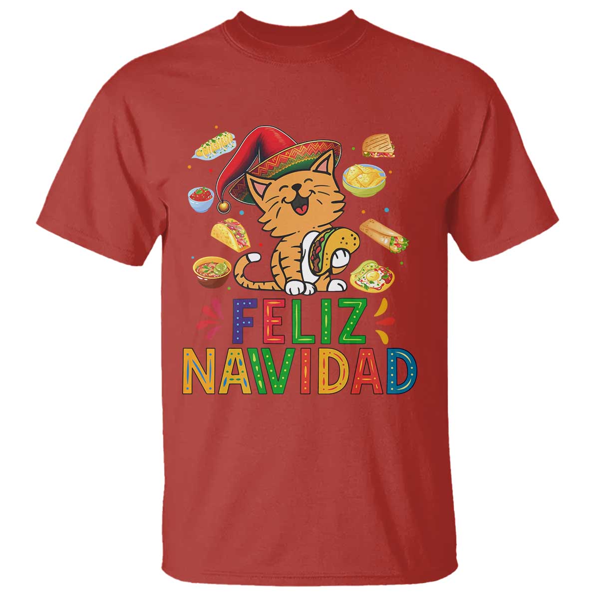 Funny Mexican Cat Christmas T Shirt Feliz Navidad Sombrero Kitty Xmas TS14 Red Print Your Wear