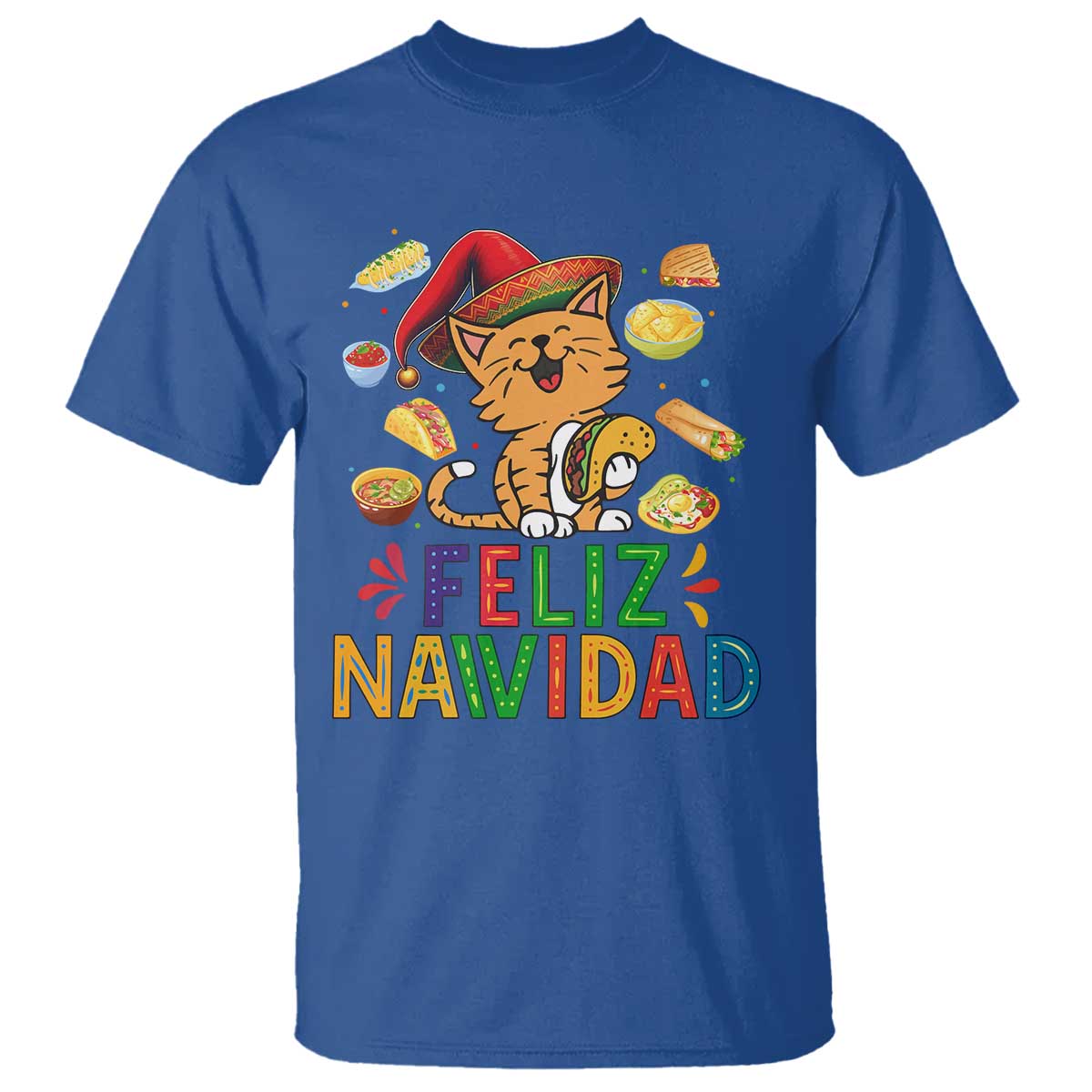 Funny Mexican Cat Christmas T Shirt Feliz Navidad Sombrero Kitty Xmas TS14 Royal Blue Print Your Wear