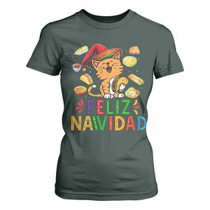 Funny Mexican Cat Christmas T Shirt For Women Feliz Navidad Sombrero Kitty Xmas TS14 Dark Forest Green Print Your Wear