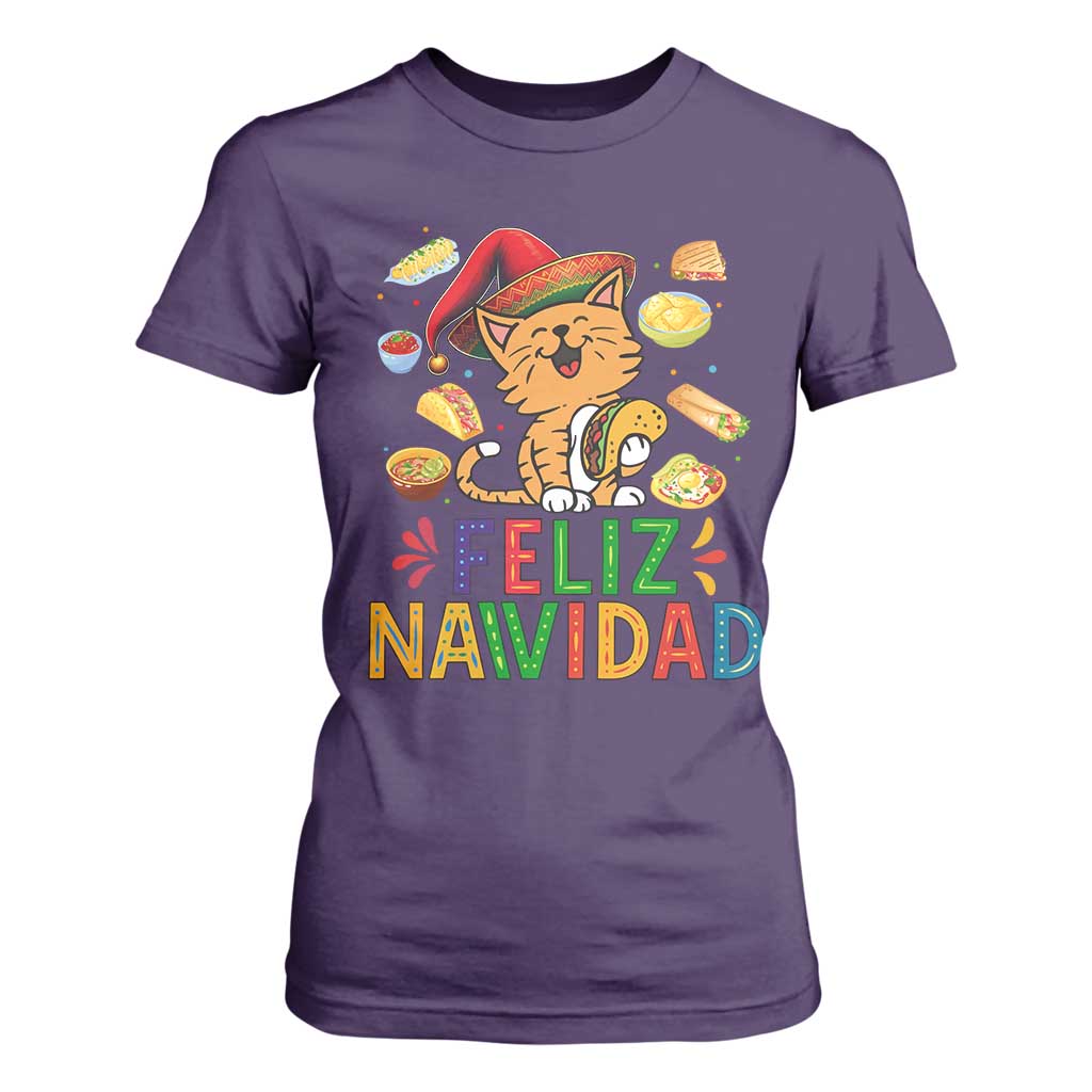 Funny Mexican Cat Christmas T Shirt For Women Feliz Navidad Sombrero Kitty Xmas TS14 Purple Print Your Wear