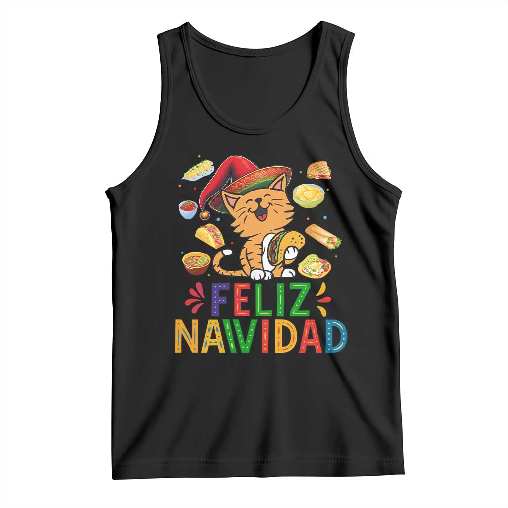 Funny Mexican Cat Christmas Tank Top Feliz Navidad Sombrero Kitty Xmas TS14 Black Print Your Wear
