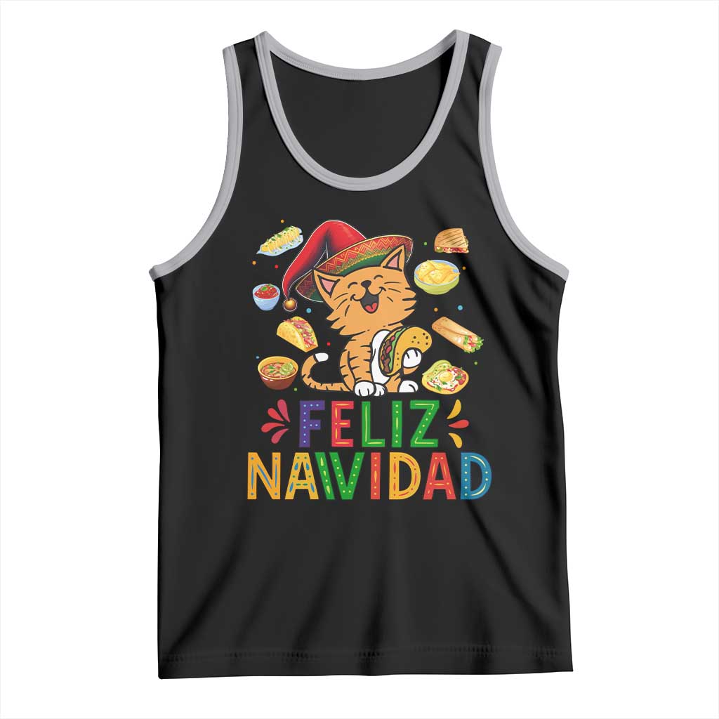 Funny Mexican Cat Christmas Tank Top Feliz Navidad Sombrero Kitty Xmas TS14 Black Athletic Heather Print Your Wear