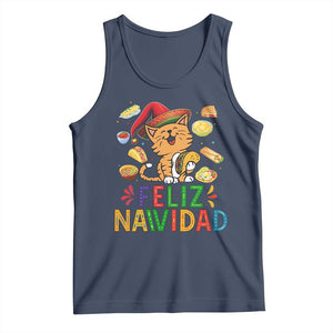 Funny Mexican Cat Christmas Tank Top Feliz Navidad Sombrero Kitty Xmas TS14 Navy Print Your Wear