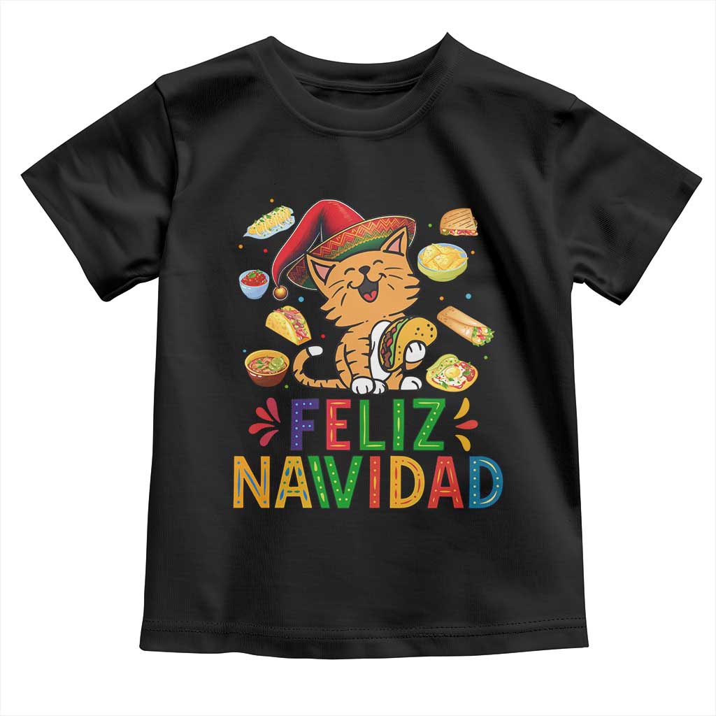 Funny Mexican Cat Christmas Toddler T Shirt Feliz Navidad Sombrero Kitty Xmas - Print Your Wear
