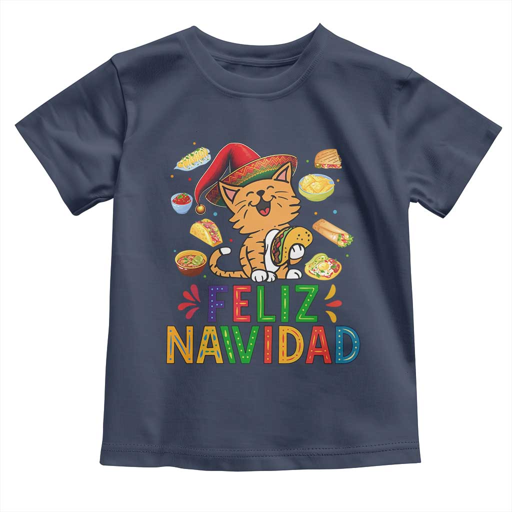 Funny Mexican Cat Christmas Toddler T Shirt Feliz Navidad Sombrero Kitty Xmas TS14 Navy Print Your Wear