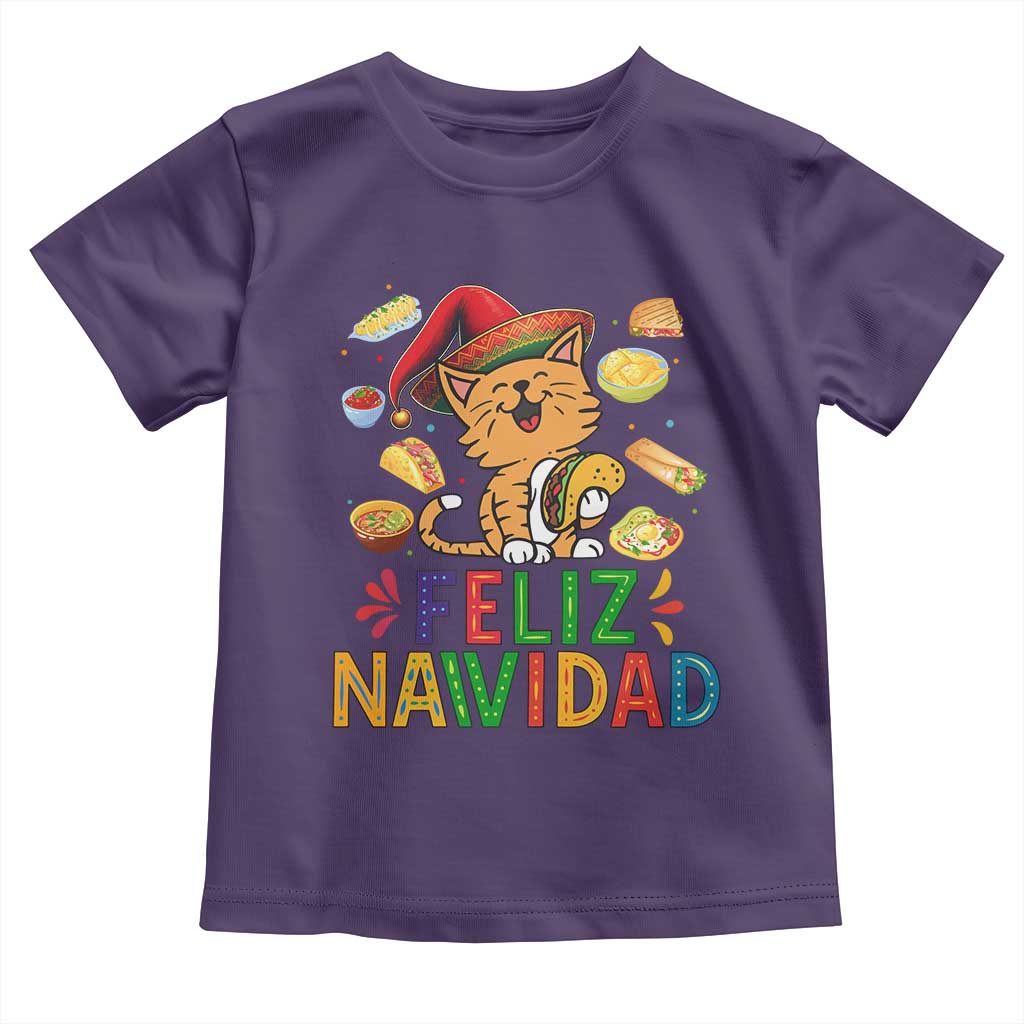 Funny Mexican Cat Christmas Toddler T Shirt Feliz Navidad Sombrero Kitty Xmas TS14 Purple Print Your Wear