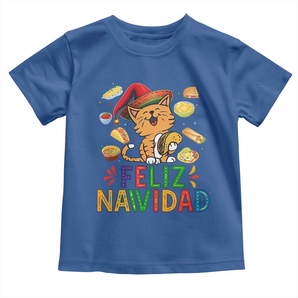 Funny Mexican Cat Christmas Toddler T Shirt Feliz Navidad Sombrero Kitty Xmas TS14 Royal Blue Print Your Wear