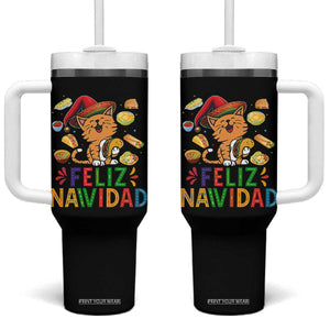 Funny Mexican Cat Christmas Tumbler With Handle Feliz Navidad Sombrero Kitty Xmas TS14 One Size: 40 oz Black Print Your Wear
