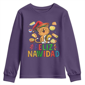 Funny Mexican Cat Christmas Youth Sweatshirt Feliz Navidad Sombrero Kitty Xmas TS14 Purple Print Your Wear