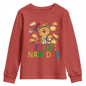 Funny Mexican Cat Christmas Youth Sweatshirt Feliz Navidad Sombrero Kitty Xmas TS14 Red Print Your Wear