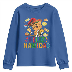 Funny Mexican Cat Christmas Youth Sweatshirt Feliz Navidad Sombrero Kitty Xmas TS14 Royal Blue Print Your Wear