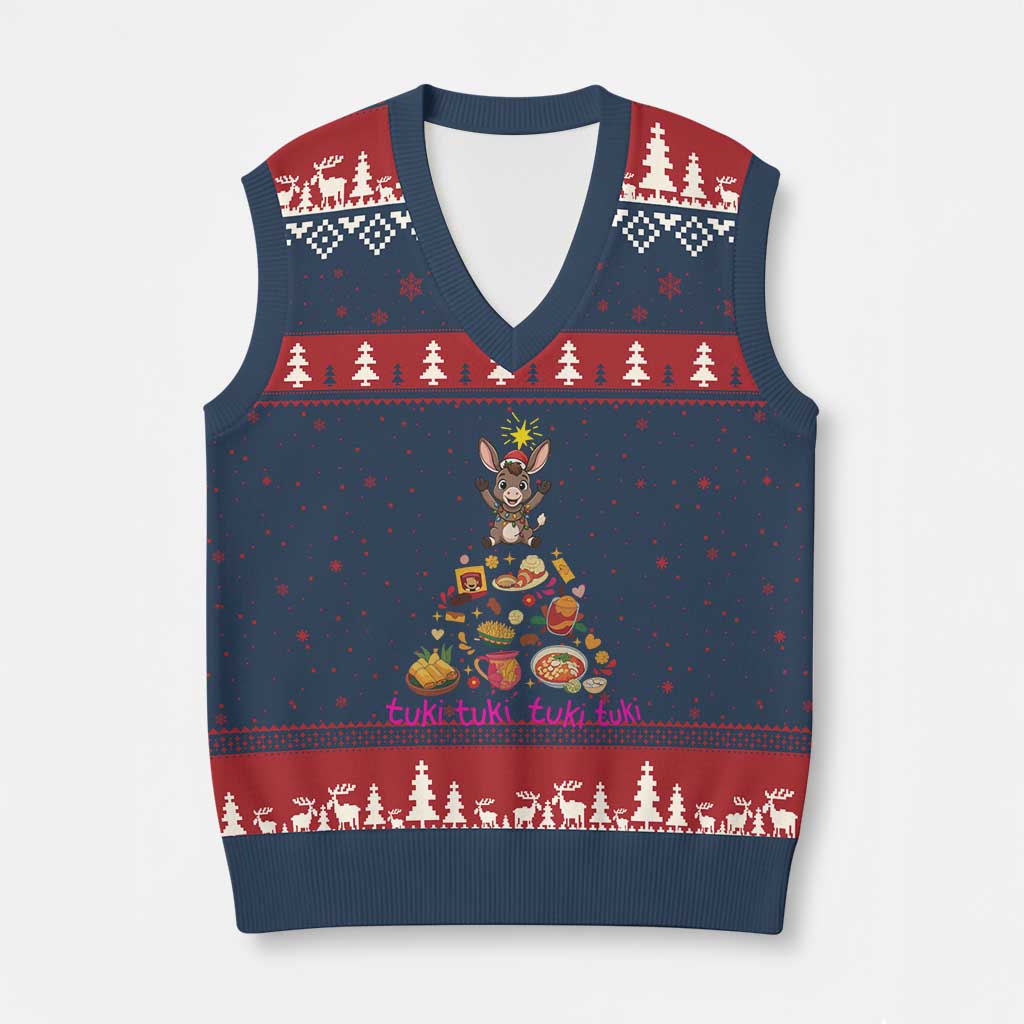 Mi Burrito Sabanero V-Neck Knit Sweater Vest Donkey Mexican Xmas TS14 Navy Red Print Your Wear