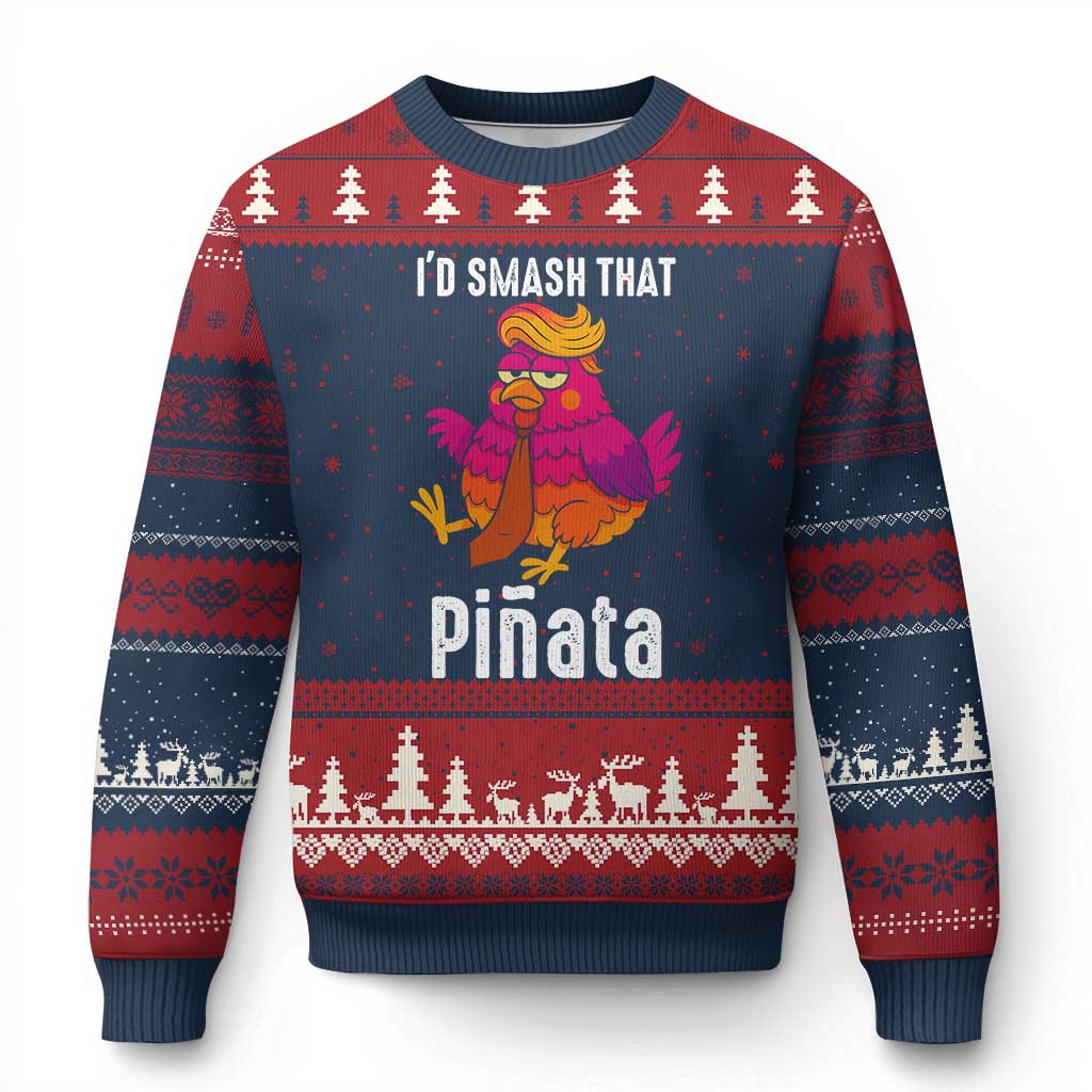 Funny Pinata Mexican Ugly Christmas Sweater Trump Always Chicken TS14 Navy Red Print Your Wear