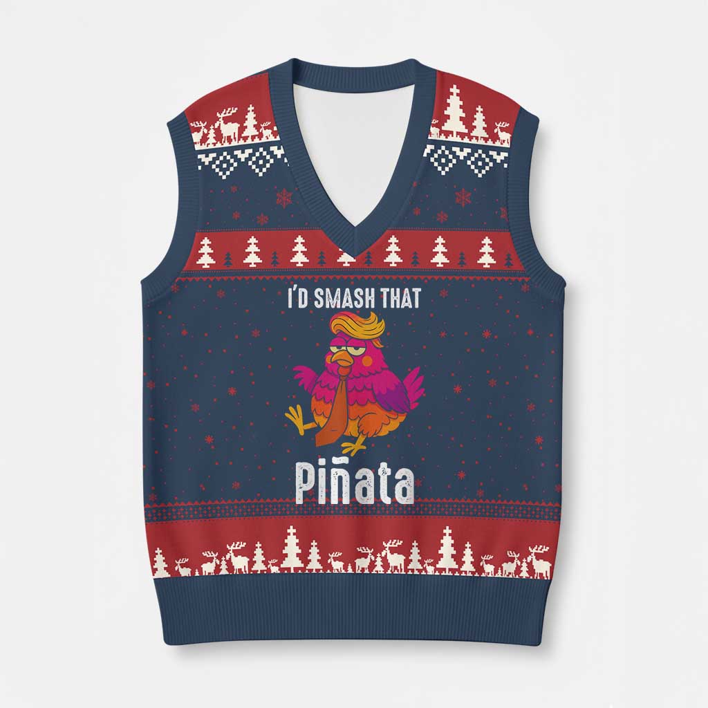 Funny Pinata Mexican V-Neck Knit Sweater Vest Trump Always Chicken TS14 Navy Red Print Your Wear