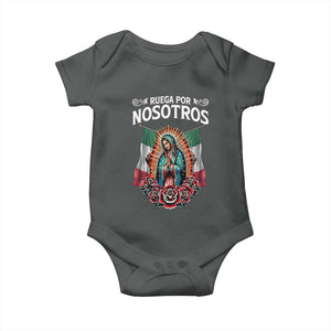 Our Lady of Guadalupe Baby Onesie Virgin Mary Mexican Flag TS14 Dark Heather Print Your Wear