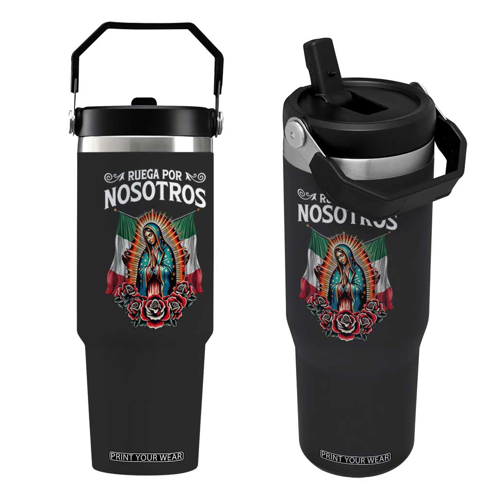 Our Lady of Guadalupe Flip Straw Tumbler Virgin Mary Mexican Flag TS14 One Size: 30 oz Black Print Your Wear
