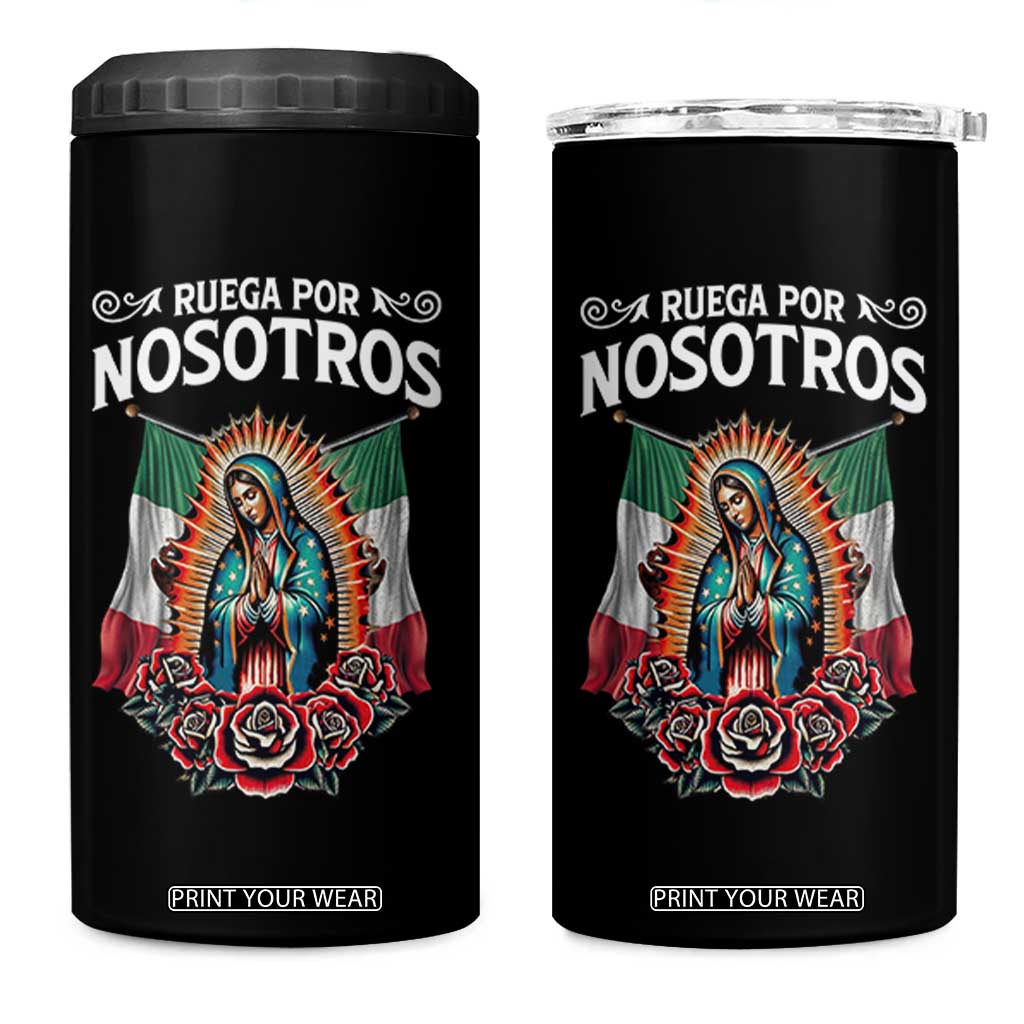 Our Lady of Guadalupe 4 in 1 Can Cooler Tumbler Virgin Mary Mexican Flag TS14 One Size: 16 oz Black Print Your Wear