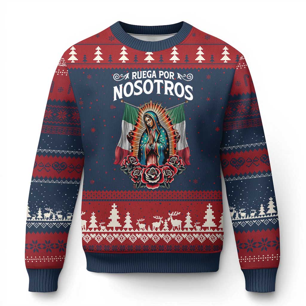 Our Lady of Guadalupe Ugly Christmas Sweater Virgin Mary Mexican Flag TS14 Navy Red Print Your Wear