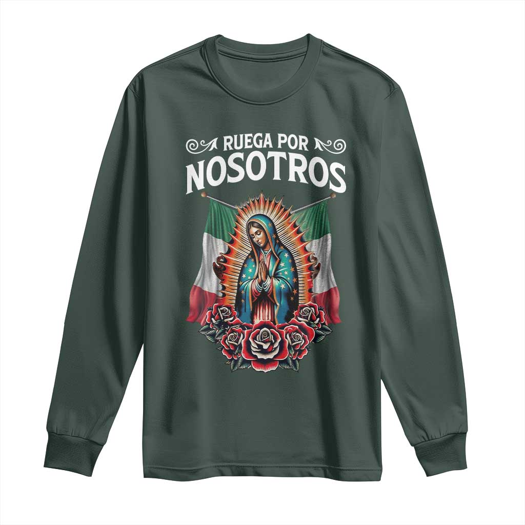 Our Lady of Guadalupe Long Sleeve Shirt Virgin Mary Mexican Flag TS14 Dark Forest Green Print Your Wear