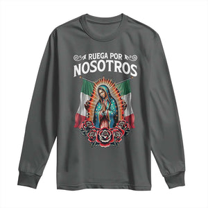 Our Lady of Guadalupe Long Sleeve Shirt Virgin Mary Mexican Flag TS14 Dark Heather Print Your Wear