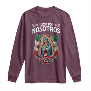 Our Lady of Guadalupe Long Sleeve Shirt Virgin Mary Mexican Flag TS14 Maroon Print Your Wear