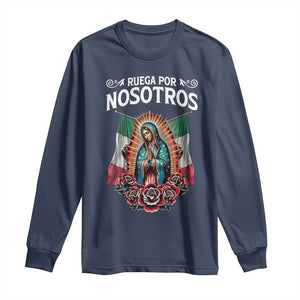 Our Lady of Guadalupe Long Sleeve Shirt Virgin Mary Mexican Flag TS14 Navy Print Your Wear