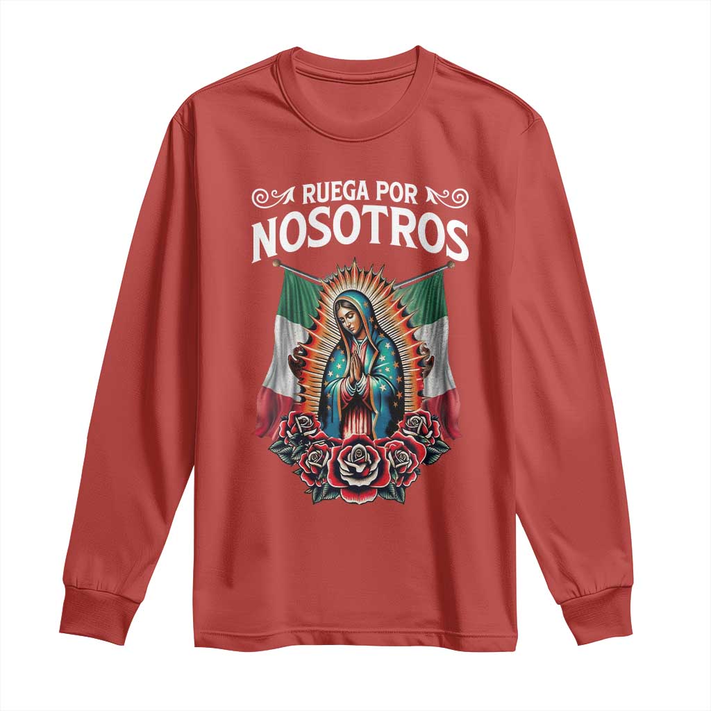 Our Lady of Guadalupe Long Sleeve Shirt Virgin Mary Mexican Flag TS14 Red Print Your Wear