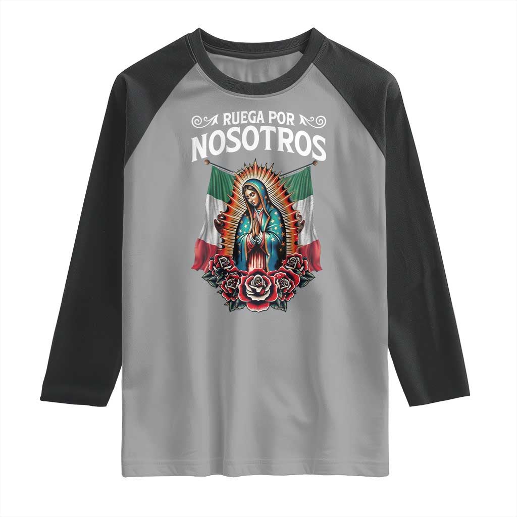 Our Lady of Guadalupe Raglan Shirt Virgin Mary Mexican Flag TS14 Sport Gray Black Print Your Wear