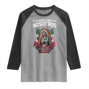 Our Lady of Guadalupe Raglan Shirt Virgin Mary Mexican Flag TS14 Sport Gray Black Print Your Wear
