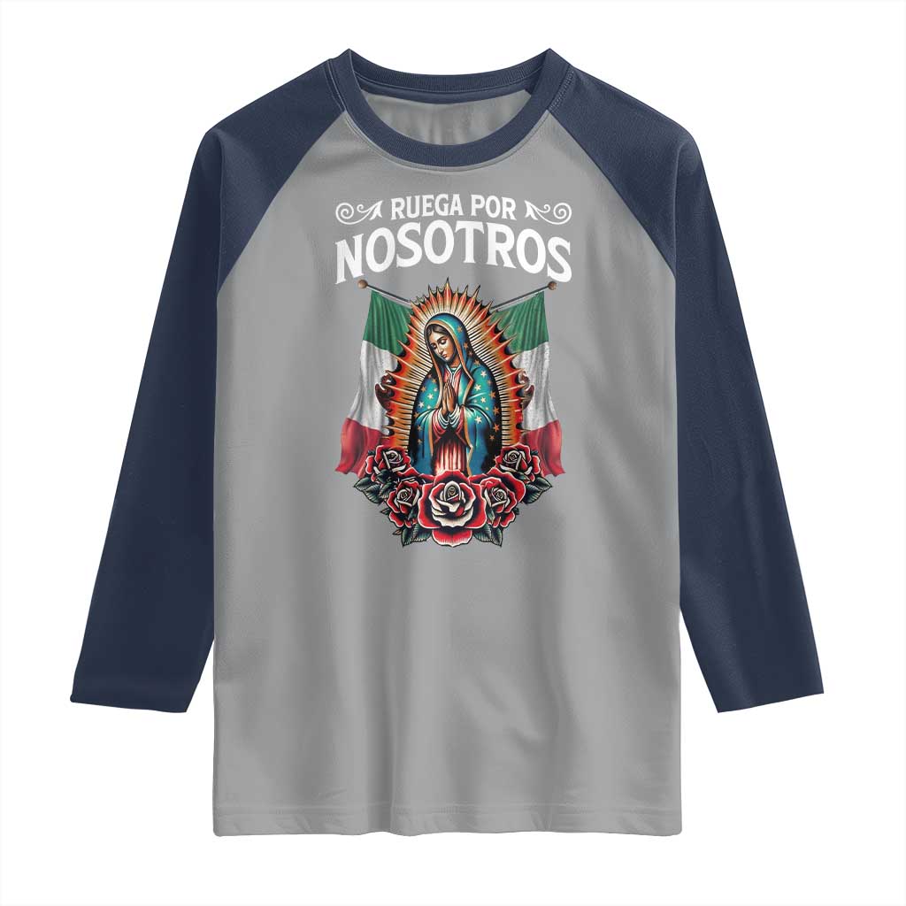 Our Lady of Guadalupe Raglan Shirt Virgin Mary Mexican Flag TS14 Sport Gray Navy Print Your Wear