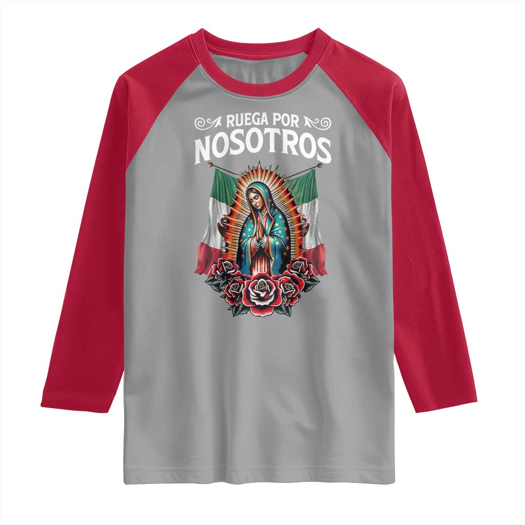 Our Lady of Guadalupe Raglan Shirt Virgin Mary Mexican Flag TS14 Sport Gray Red Print Your Wear